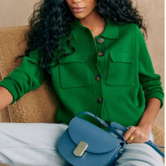 Sezane Sweaters - NEW Sezane Betty Cardigan - Green Knit Wool French Causal Soft